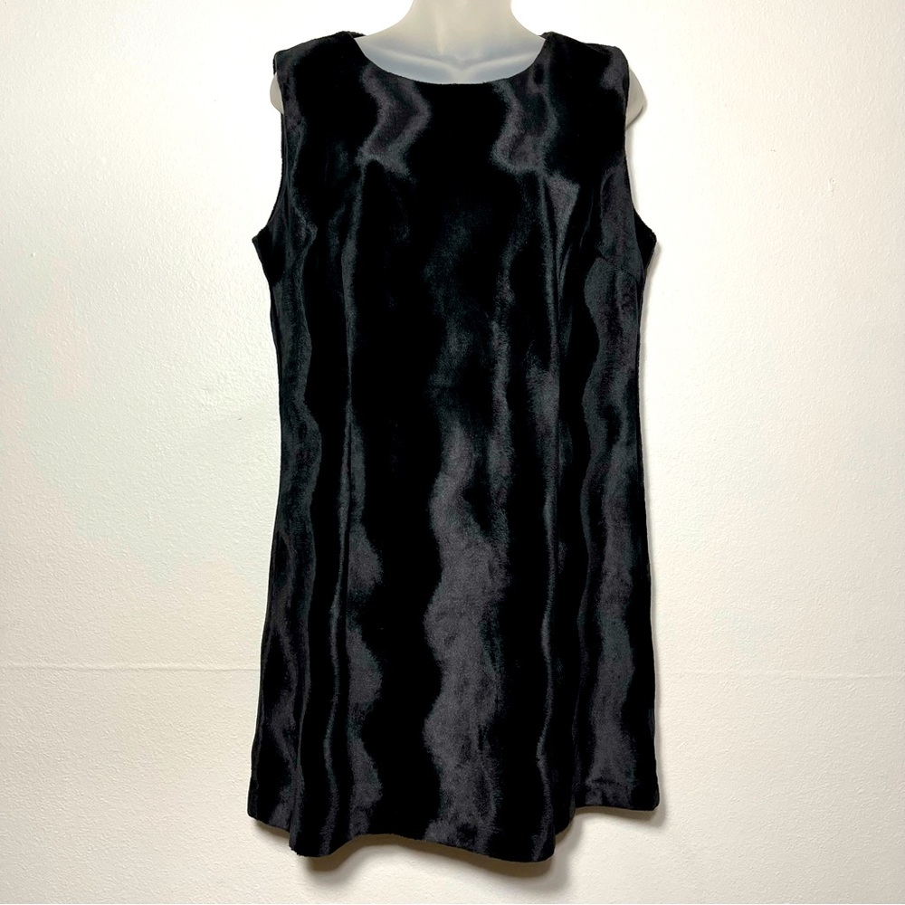 Free People Size Large Mod Gogo Mini Dress A-Line Scoop Neck Wavy Black Velvet